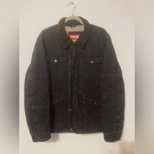 Wrangler Jacket Men’s Large Denim Jean Sherpa Lined Snap Corduroy Collar